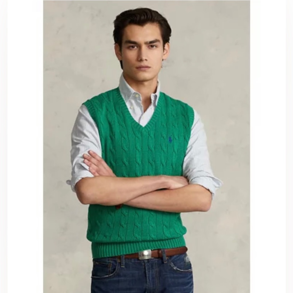 Polo Ralph Lauren Men’s 
Cable-Knit Cotton Sweater Vest Small